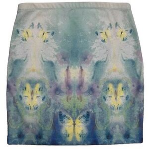 Decree Mini Skirt Size Large Mirror Butterfly Blue Body Con Pencil Skirt NWT